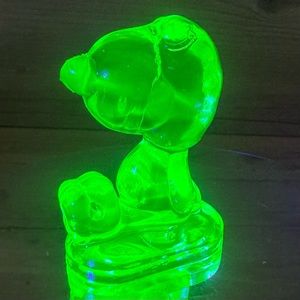 Uranium Glass Snoopy Figurine Paperweight